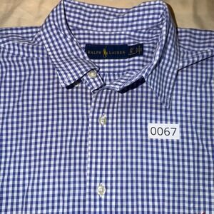 Ralph Lauren Mens LT Blue White Gingham Short Sleeve Button Down Shirt